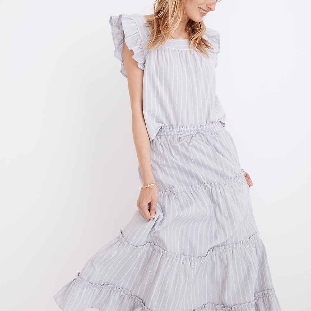 Madewell NWT Striped Flutter-Sleeve Cross-Back Top - Size S